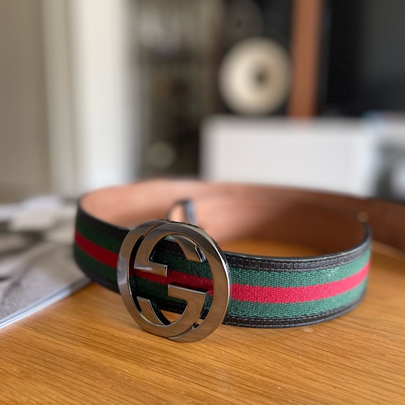 Authentic Gucci Interlocking Buckle Cloth Belt (red and green) - Picture 3 of 5